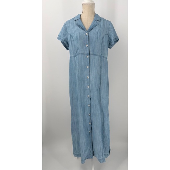 J. Jill Dresses & Skirts - J. Jill Denim Light Wash Tencel Button Front Maxi Dress Short Sleeve Blue S